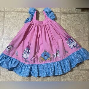 Whimsical Pink and Blue Kids Dress with Castle Design